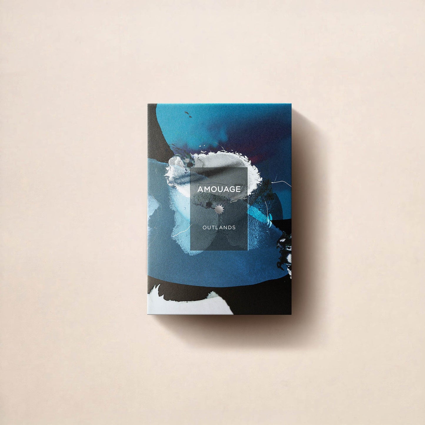 Fragrapedia Haus Outlands Essence de Parfum box features an abstract blue and white watercolor design and contains a highly concentrated perfume from the Amouage Essences collection.