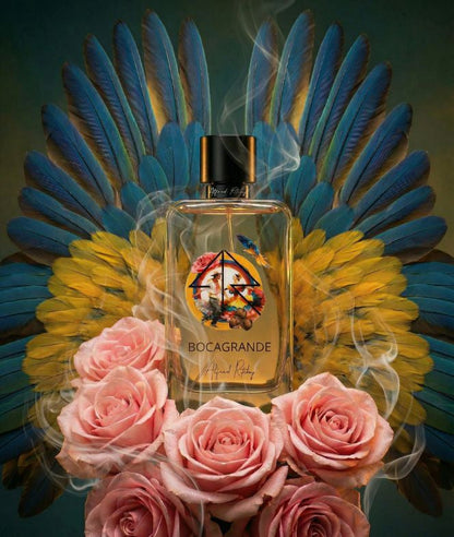 An artistic product display for Bocagrande Eau de Parfum by Alfred Ritchy.