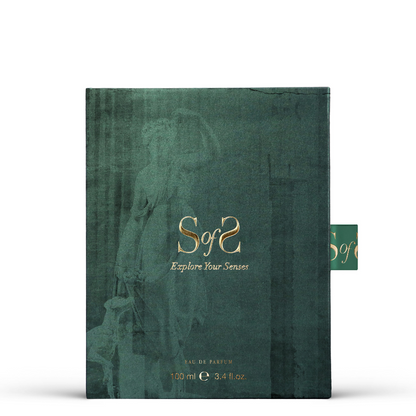 A dark green rectangular box with an artistic statue outline and gold "Sense of Scent" text displays the LONDON'S CALLING Eau de Parfum, 100 ml (3.4 fl. oz.), featuring a right-side pull tab.