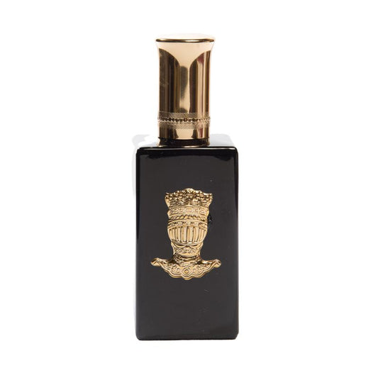 The AUGUSTO Eau de Parfum by Prudence Perfumes features a black rectangular bottle with a gold cap and ornate gold emblem—perfect for showcasing your favorite niche fragrance.