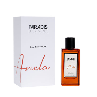 Paradis des Sens perfume bottle and packaging on a white background