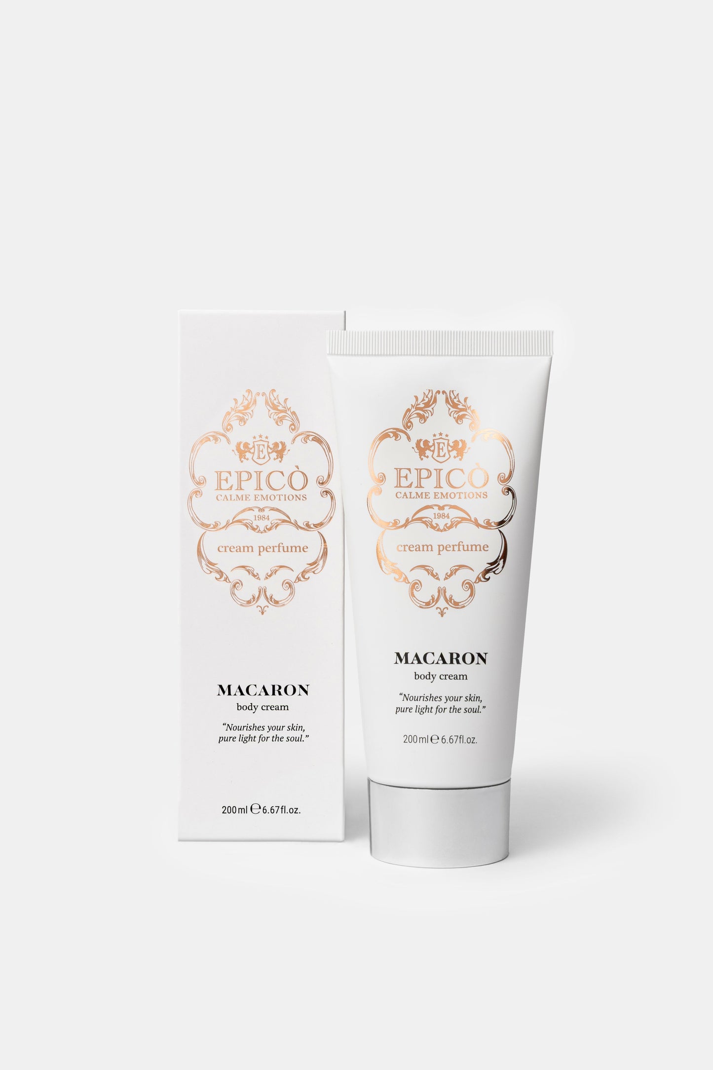 Epico Macaron body cream packaging on a white background