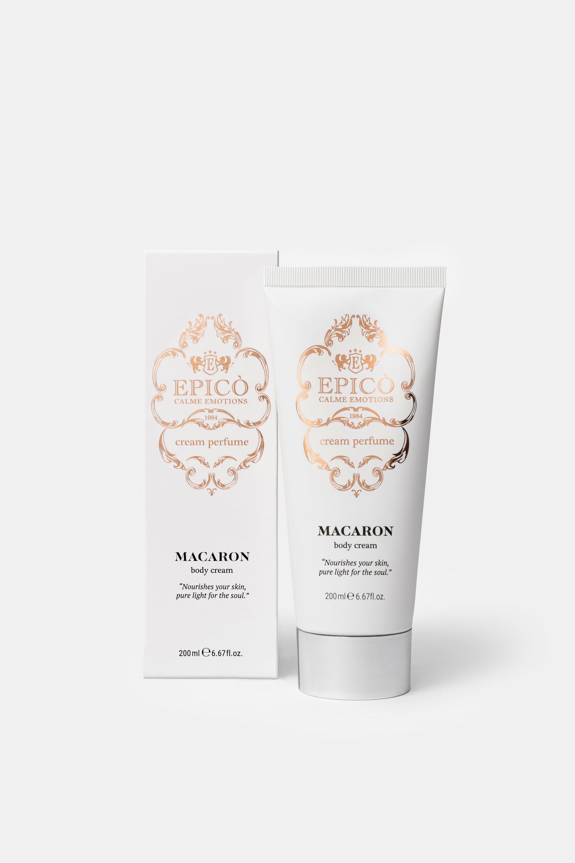 Epico Macaron body cream packaging on a white background