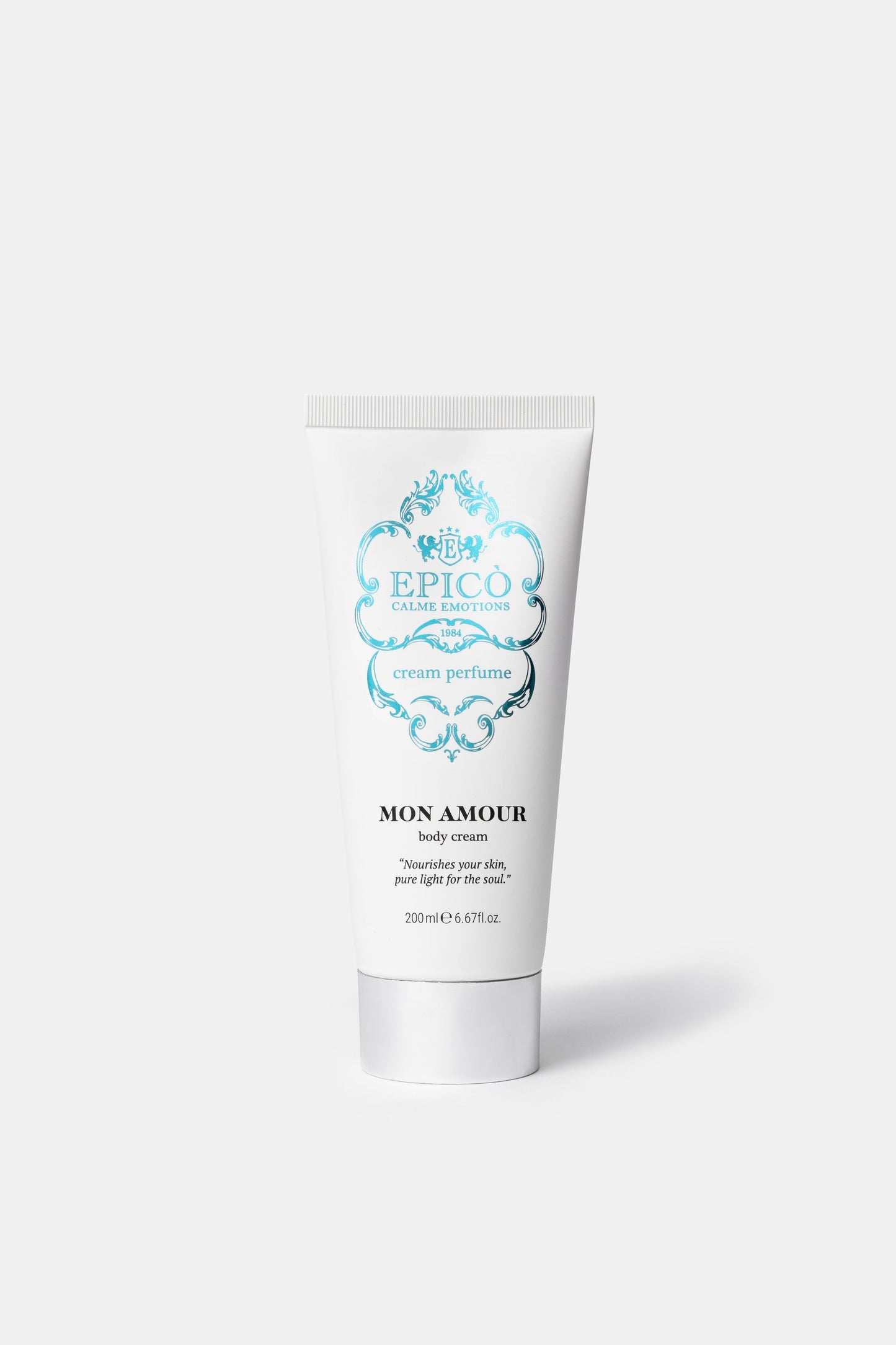 Tube of Epico Mon Amour body cream on a white background
