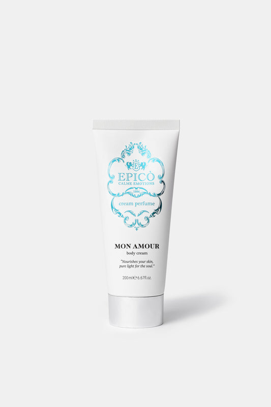 Tube of Epico Mon Amour body cream on a white background