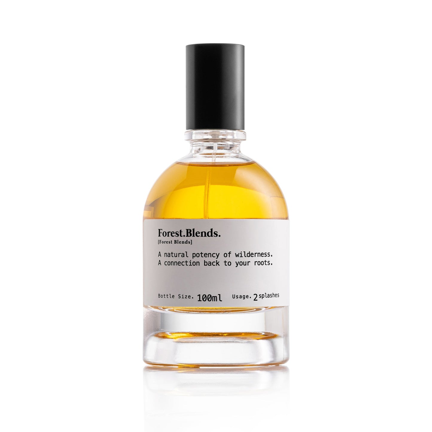 A 100ml clear glass bottle of Scentologia’s Forest.Blends Eau de Parfum, with amber liquid. The label promises “a natural potency of wilderness” and a leathery, woody scent. Usage: 2 splashes.