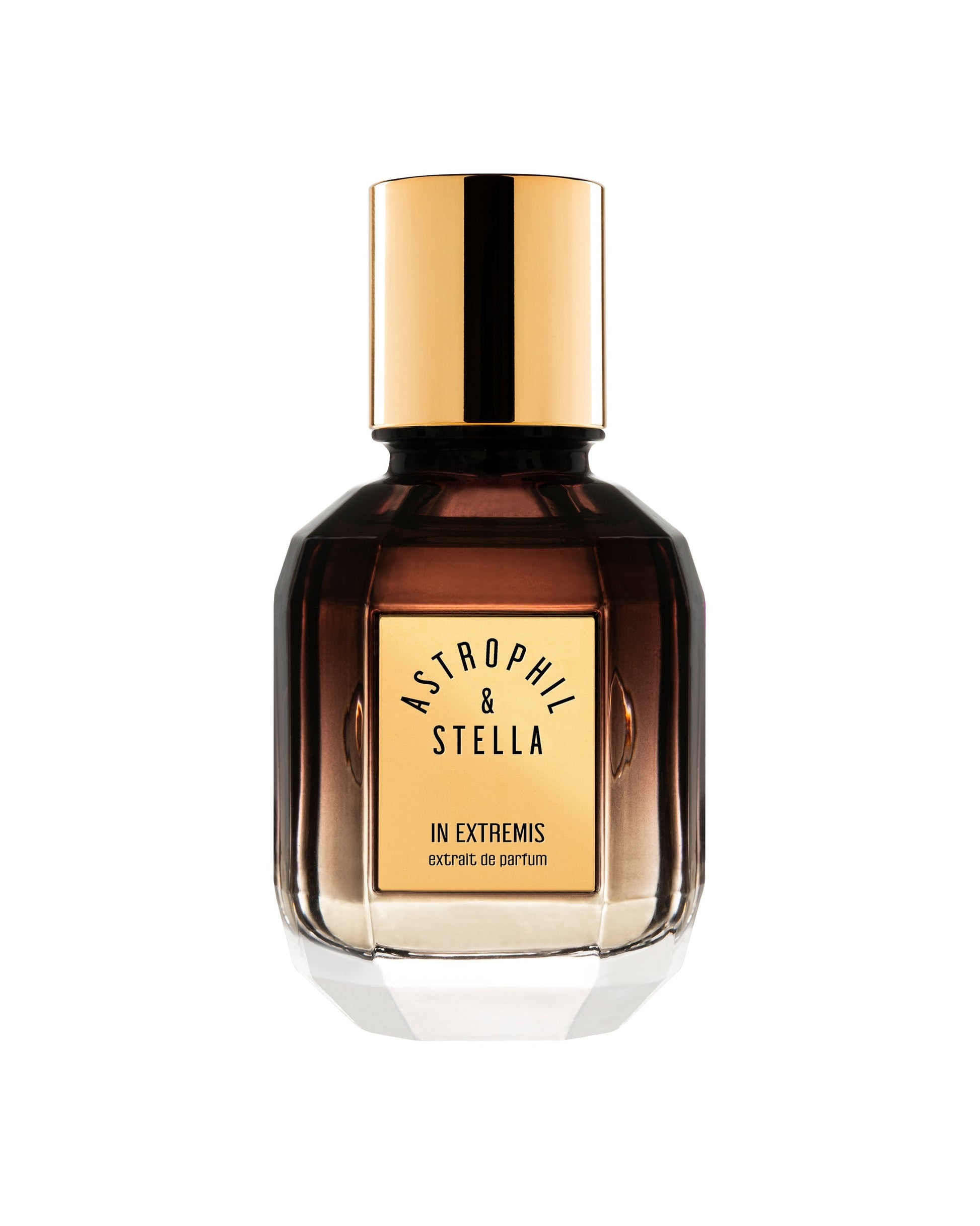 Bottle of fragrance with the words In Extremis Extrait De Parfum by Astrophil & Stella