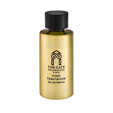 The Gate Paris Ivory Temptation Eau de Parfum comes in a gold cylindrical bottle with a black cap and offers an oriental spicy scent accentuated by creamy sandalwood notes.