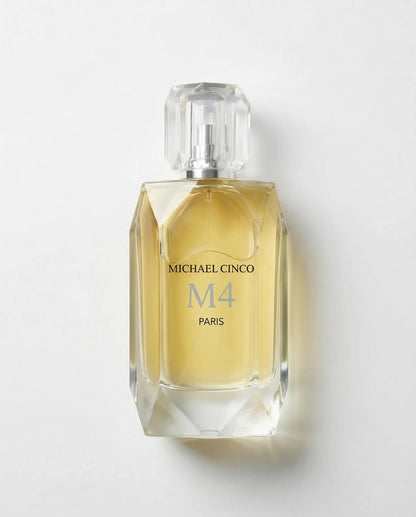 Perfume bottle labeled 'Michael Cinco M4 Paris' on a white background
