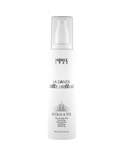 The LA DANZA DELLE LIBELLULE ACQUA and SOL by NOBILE 1942 is a hair and body mist that hydrates, refreshes, protects against pollution, and features an aromatherapy-inspired fragrance.