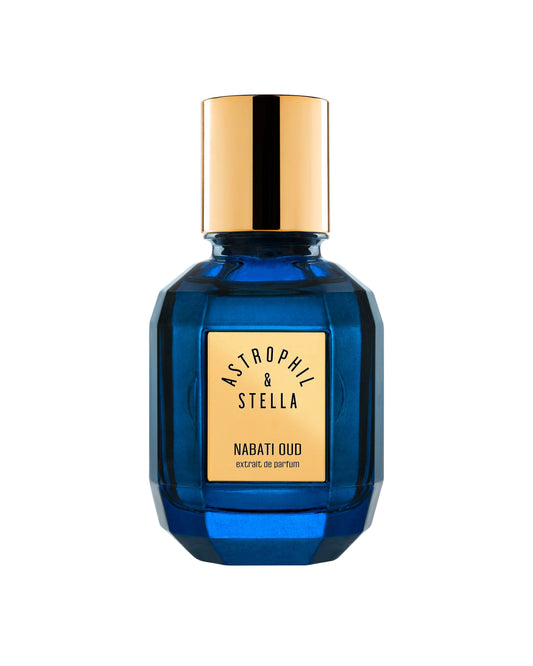 Bottle of fragrance with the words Nabati Oud Extrait De Parfum by Astrophil & Stella