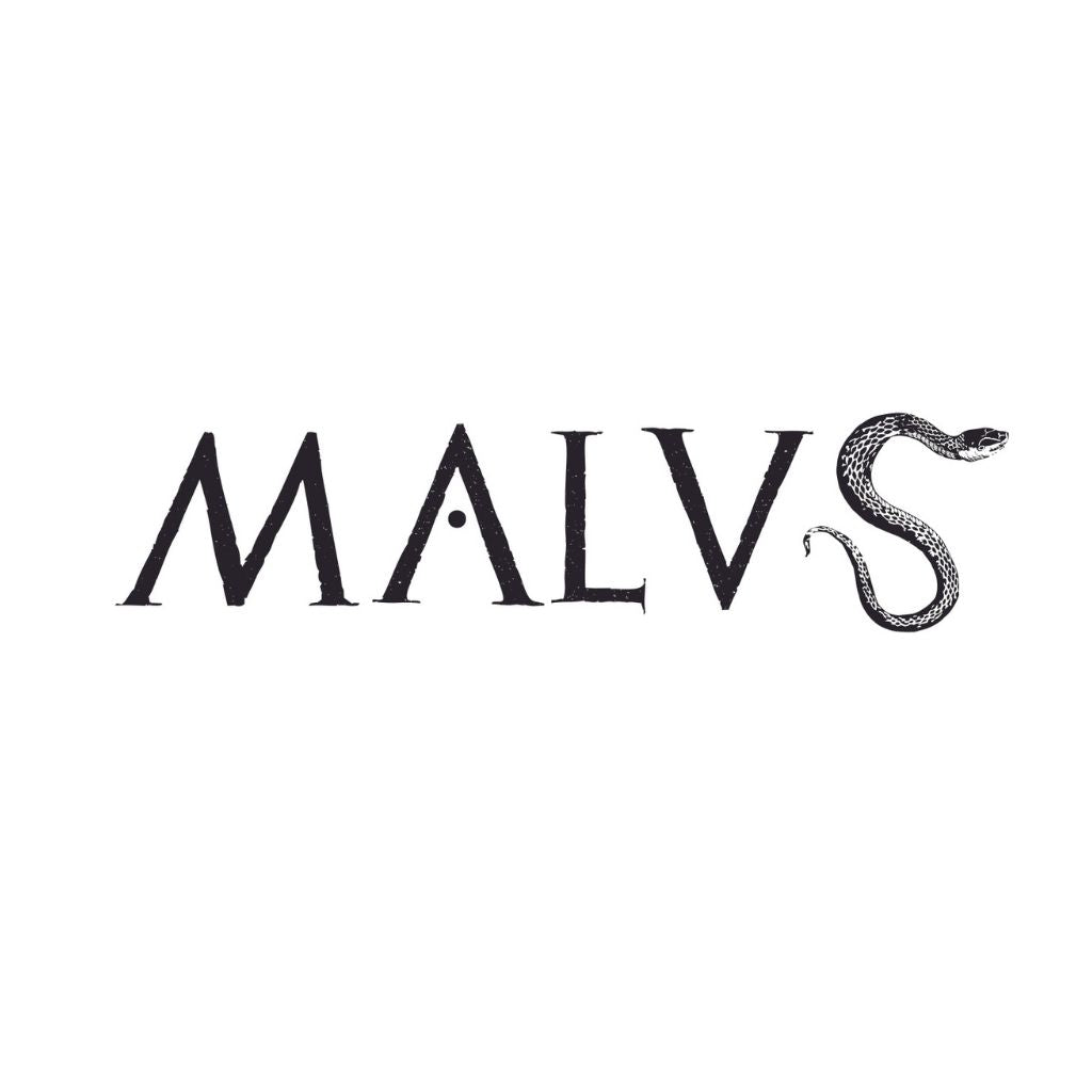 The stylized MALVS logo for Nobile 1942’s MALVS Eau de Parfum features an S shaped like a snake with scales and an open mouth, set on a white background that echoes the mysterious, oriental incense-inspired scent.