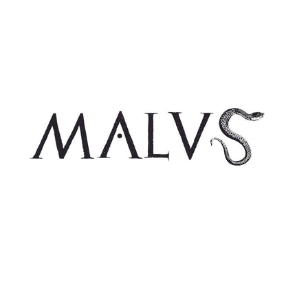 The stylized MALVS logo for Nobile 1942’s MALVS Eau de Parfum features an S shaped like a snake with scales and an open mouth, set on a white background that echoes the mysterious, oriental incense-inspired scent.