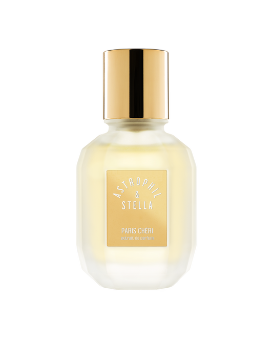 Bottle of fragrance with the words Paris Cheri Extrait De Parfum by Astrophil & Stella