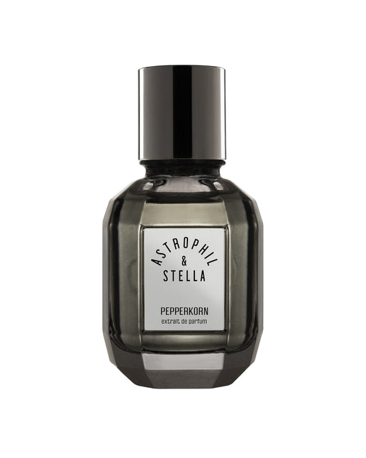 Perfume bottle labeled 'Pepperkorn Astrophil & Stella' on a white background 