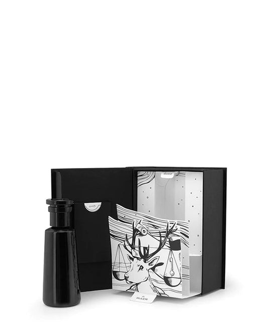 "Ruler" Eau de parfum by Argentum Black bottle and packaging with deer illustration on a white background
