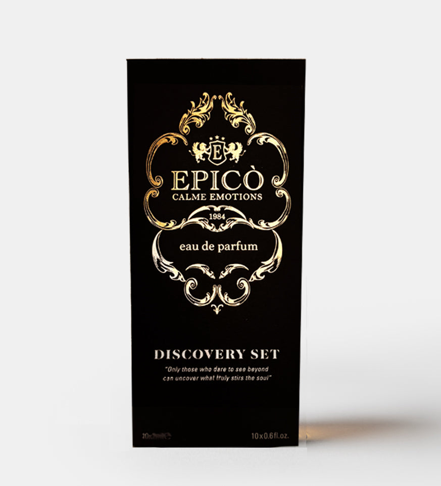 Black and gold packaging of Epico Calme Emotions eau de parfum discovery set on a white background