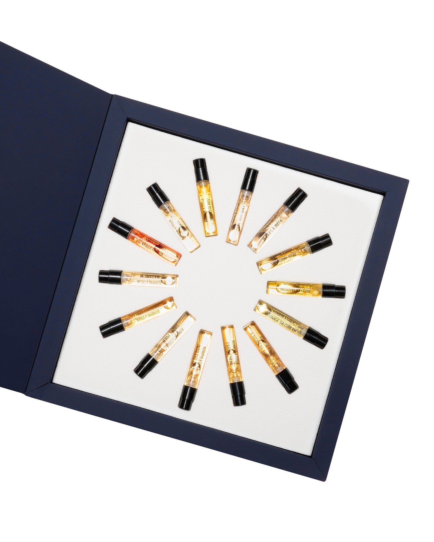 Astrophil & Stella Discovery Set featuring a curated collection of luxury fragrance samples in elegant glass vials, presented in a premium branded box for exploring the brand's signature niche perfumes.