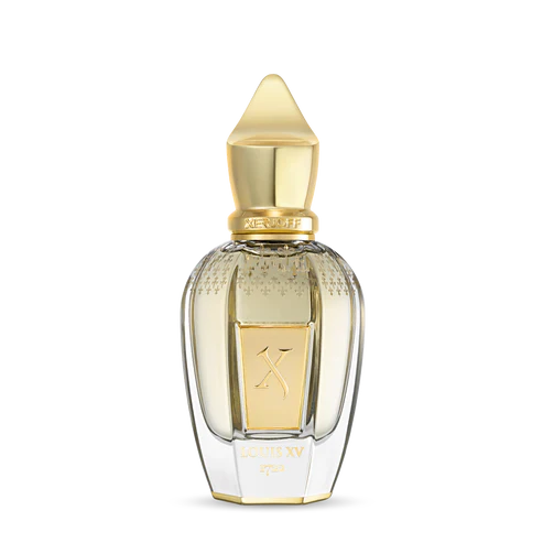 Louis XV Eau de Parfum by Fragrapedia Haus features a luxurious Xerjoff-inspired bottle with a gold cap, clear glass showing light-colored liquid, and an engraved “X,” all in an ornate Louis XV 1722 style.